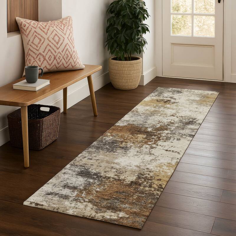 Premium Washable Super Soft Abstract Casual Mayfield Rug - Brown - 2'3" x 7'6"