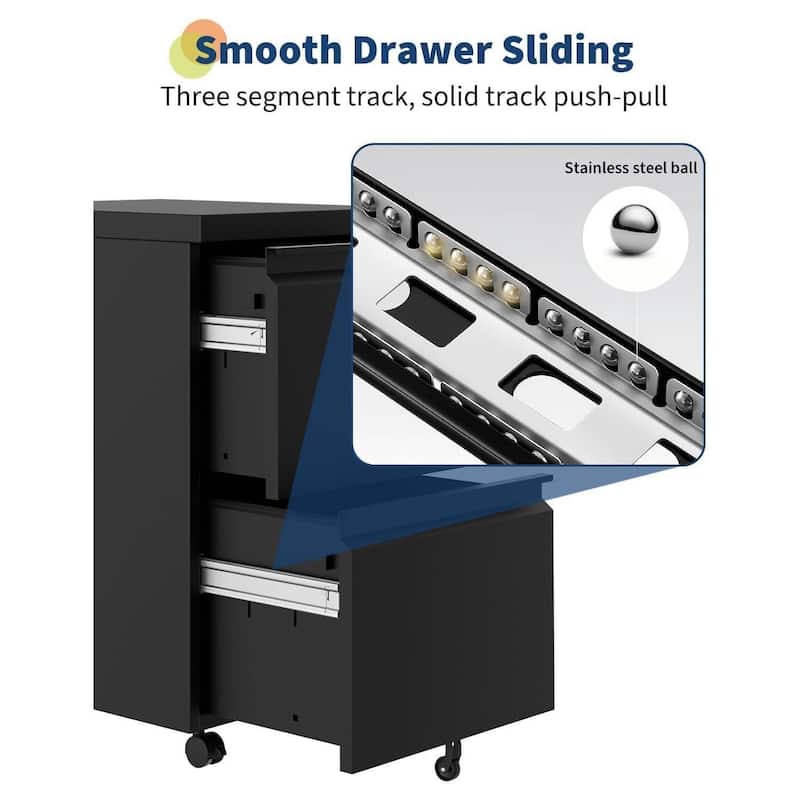 2-Drawer Mobile File Cabinet with Lock for Home Office - N/A