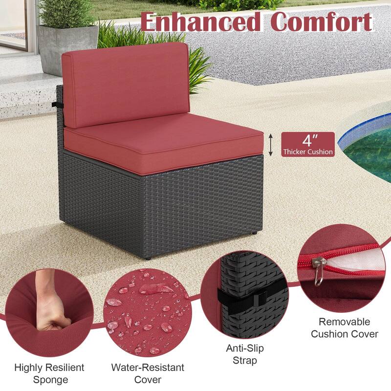 7PC Outdoor Patio Furniture Set, Wicker Patio Sectional Furniture Set with Coffee Table & Cushion for Garden, Backyard, Poolside