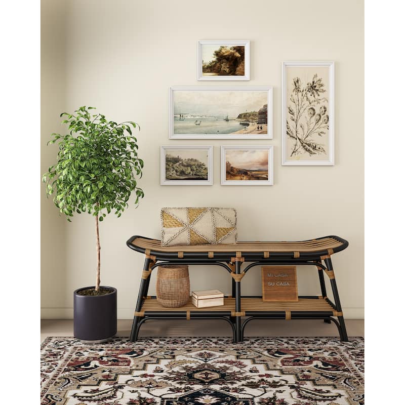 NPD Furniture Damara Rattan Bench with Shelf
