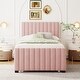 preview thumbnail 2 of 9, Twin Velvet Upholstered Platform Bed with Built-in Twin Trundle , Elegant Fabric, Sturdy Frame