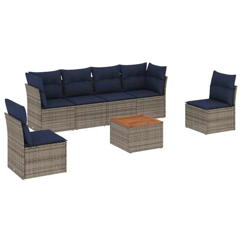 vidaXL Patio Sofa Set with Cushions Outdoor Furniture 7 Piece Poly Rattan - 24.4" x 24.4" x 27.2"