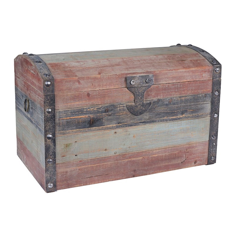 Household Essentials Wooden Storage Trunk with Hinged Lid and Metal Accents, Paint Finish - Multi - 16.3"L x 29.0"W x 18.3"H - Multi