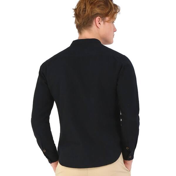Shop Men Hipster Banded Collar Shirt Slim Fit Cotton Long Sleeve Dress Shirts With Pocket Black Overstock 28392810