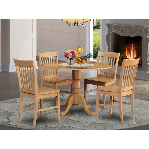 Shop Black Friday Deals On Oak Round Kitchen Table And 4 Chairs 5 Piece Dining Set Overstock 10201193 1 Table 4 Wood Seat Chairs
