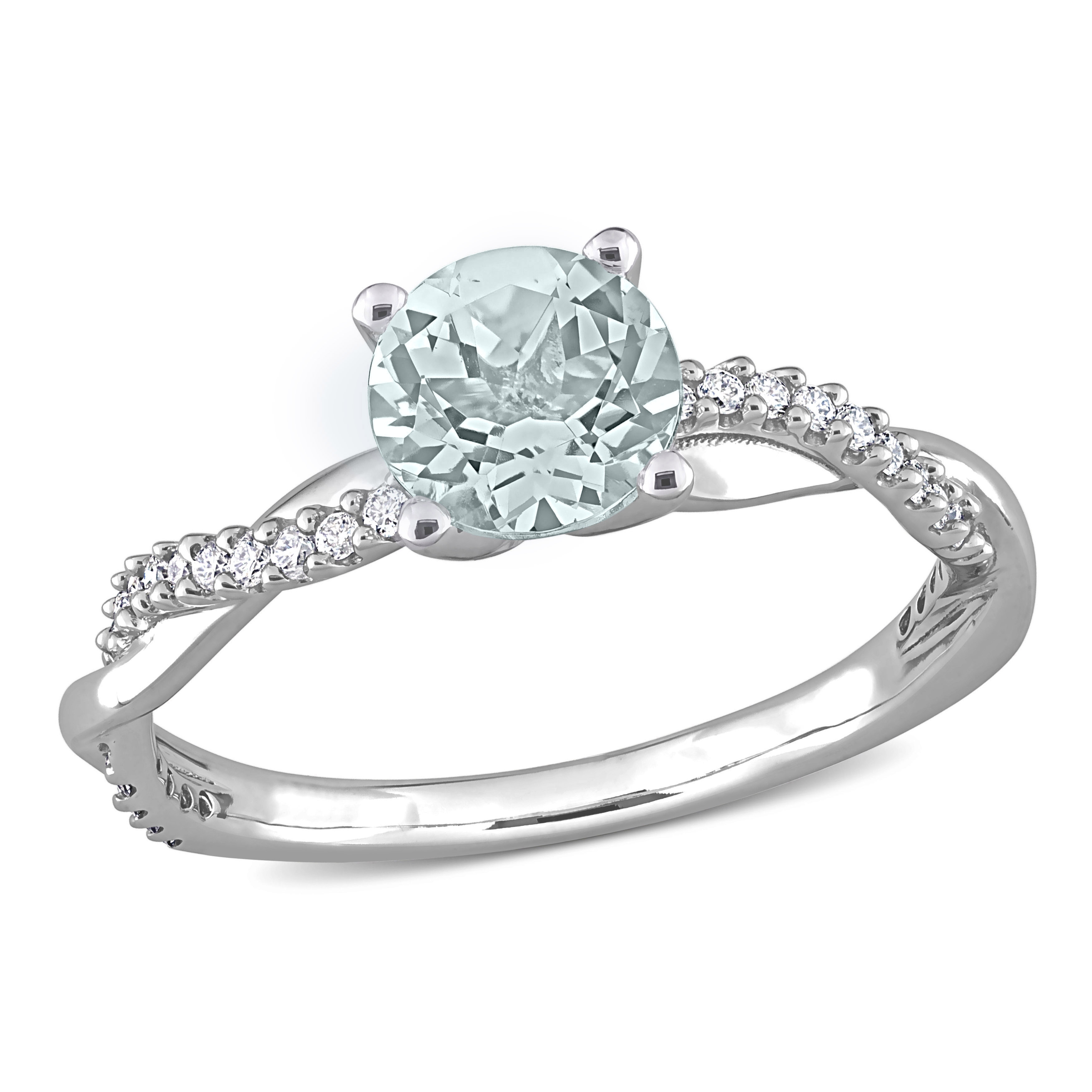 Miadora Aquamarine and 1/6ct TDW Diamond Crossover Birthstone Ring in 14k White Gold