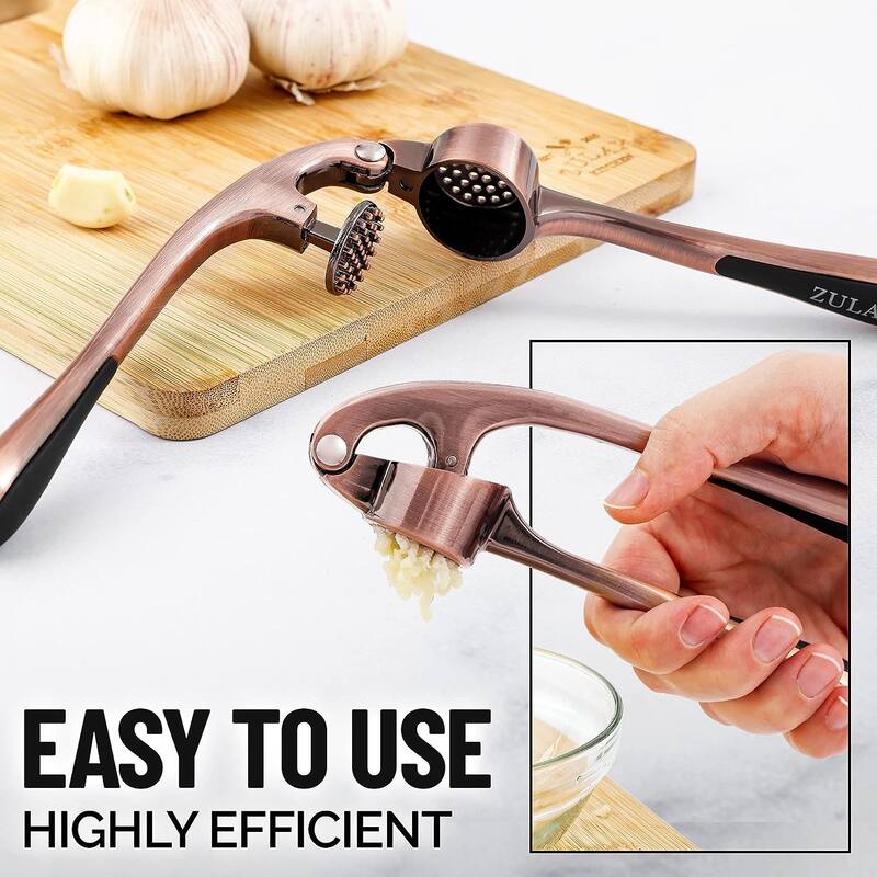 Zulay Kitchen Garlic Press with Ergonomic Soft Easy Squeeze Handle