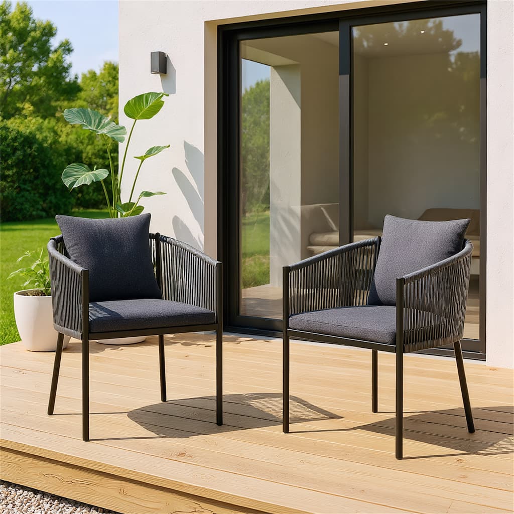 2 Pieces Outdoor Chairs, Patio Dining Chairs, Rattan Wicker Chair Set