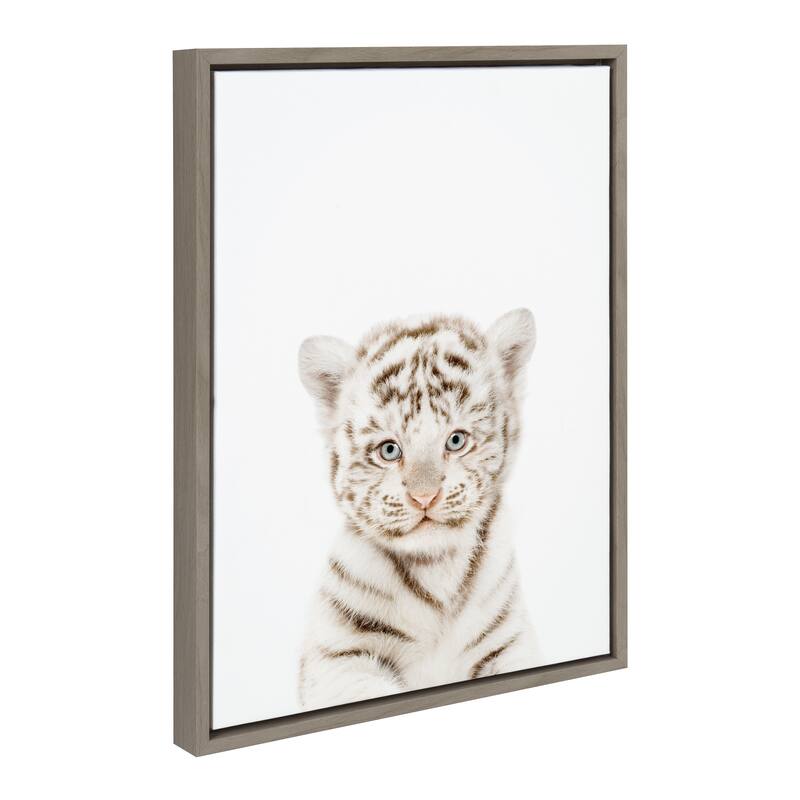 Kate and Laurel Sylvie Animal Studio Baby White Tiger Framed Canvas by Amy Peterson Art Studio - 18x24 - Grey