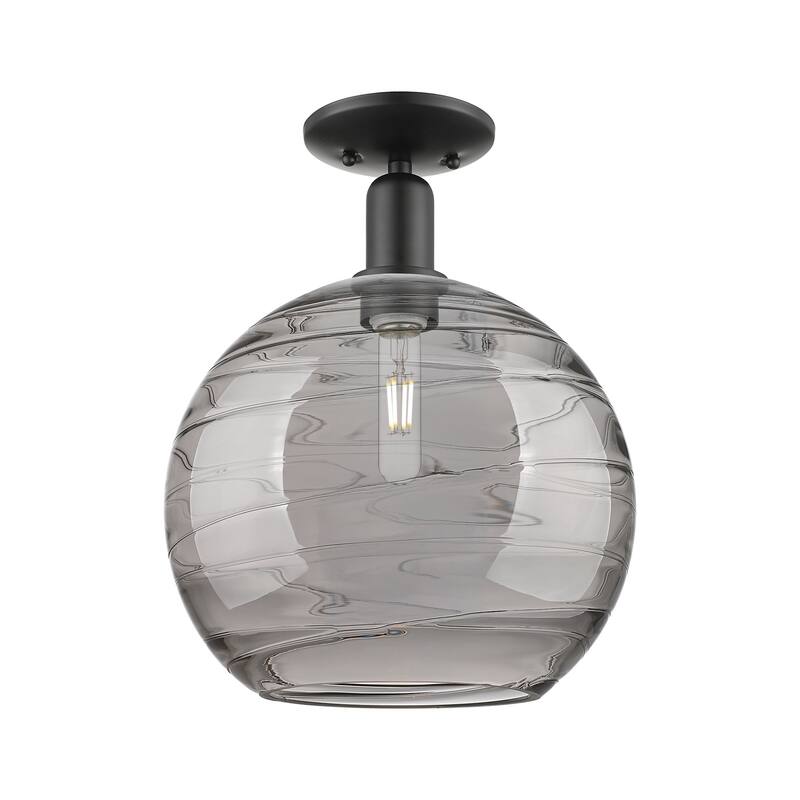 Innovations Lighting 716-1C-15-12 Athens Deco Swirl Semi-Flush Athens - Matte Black / Light Smoke Deco Swirl