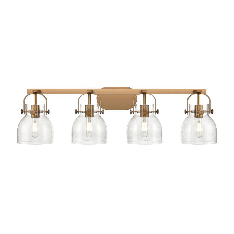 Innovations Lighting Pilaster II Bell - 4 Light 6" Wall-Mounted Bath Vanity Light - Brushed Brass/Seedy