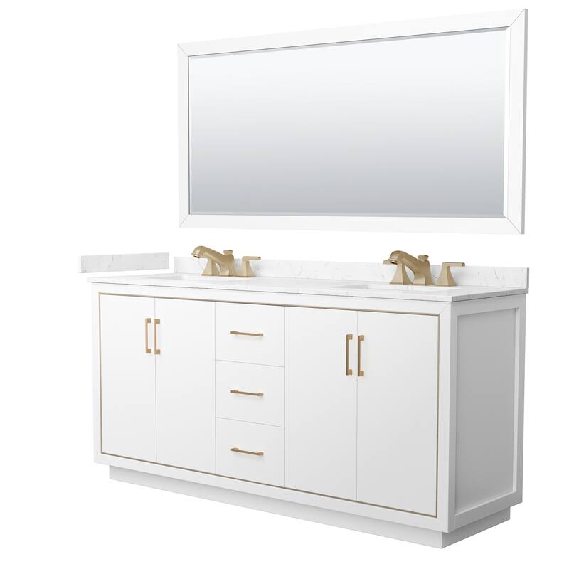 Wyndham Collection WCF1111-72D-VCA-US3M70 Icon 72" Free Standing - White / Carrara Cultured Marble Top / Satin Bronze