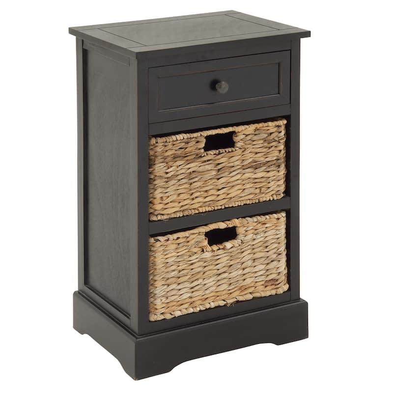Wood Storage Unit with 2 Wicker Basket Drawers - Black, Brown, Teal, Cream - Roche River Decor - Black