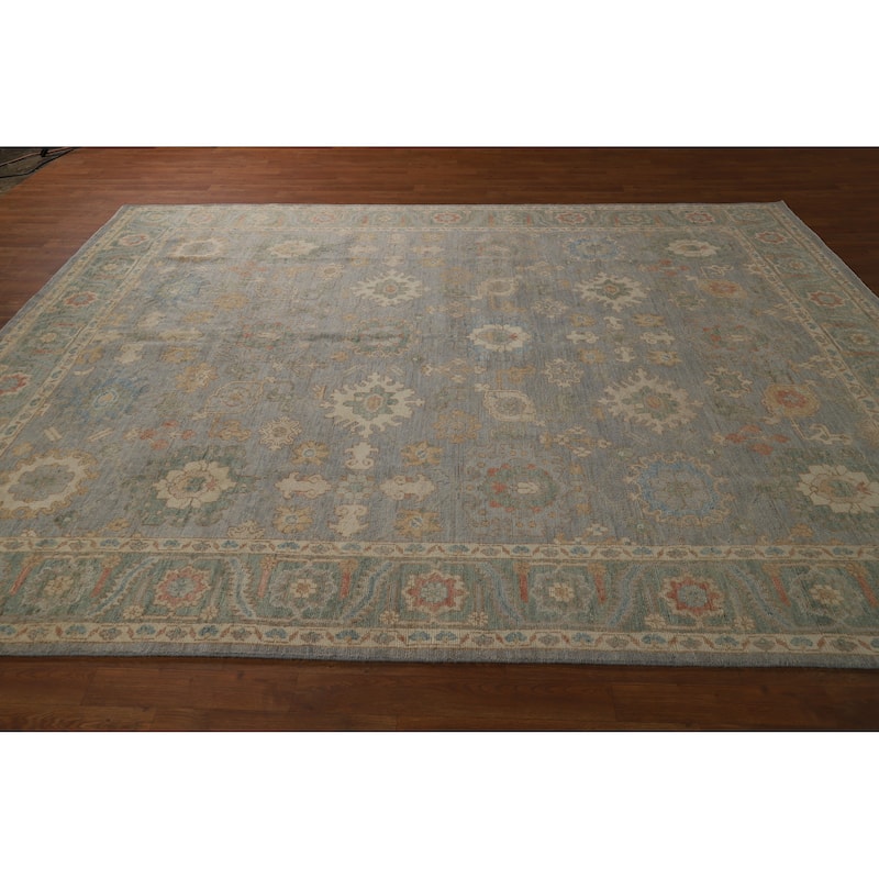 Hand Knotted Oriental 100% Wool Carpet Transitional All-Over Greys & Charcoal Oushak Area Rug - 9' 11'' X 8' 0''