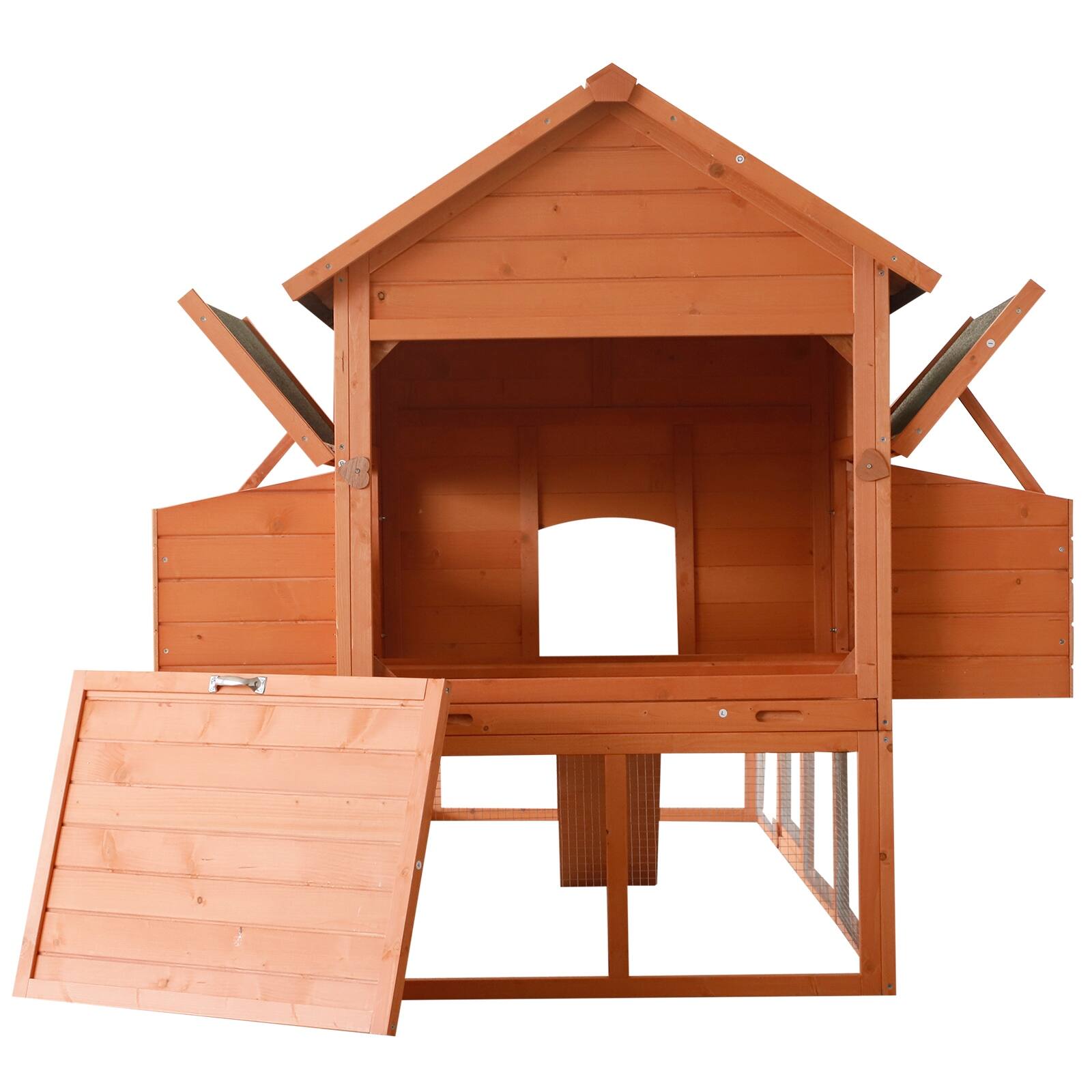 PawHut XL Solid Wood Deluxe Outdoor Lockable Chicken Coop Kit with