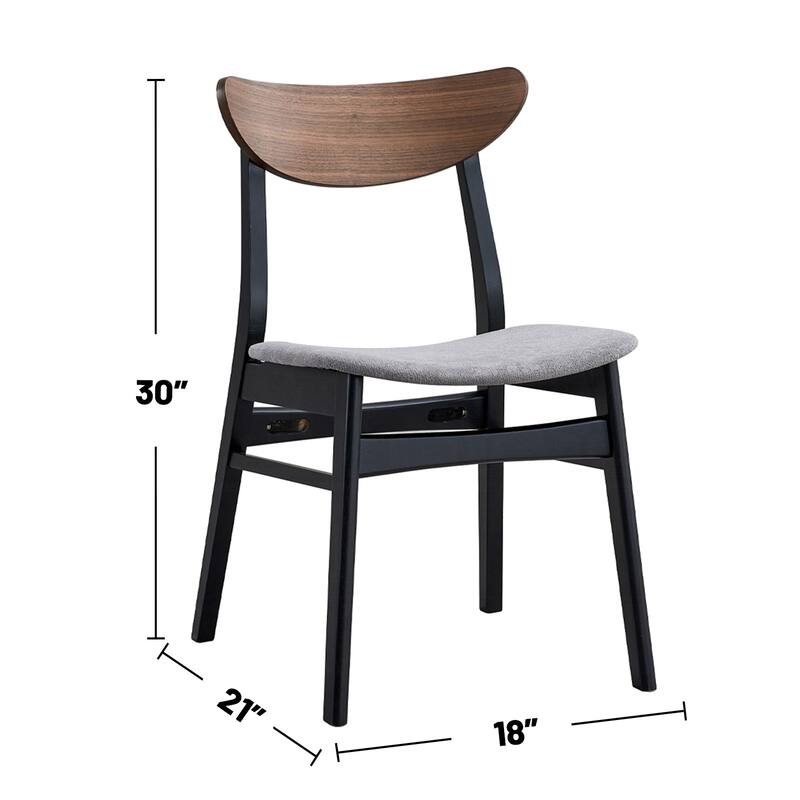 Set of 2 Linen Upholstered Dining Chairs with Curved Back in Gray and Walnut