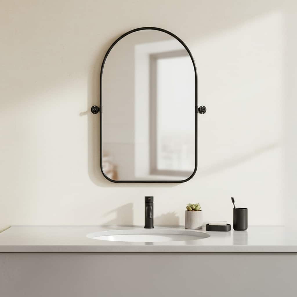 HomeRoots 32" Black Arch Metal Swivel Framed Accent Mirror - 23.00 in. x 32.00 in. x 1.56 in.