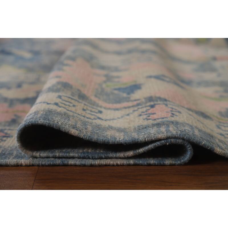 Hand Knotted Oriental 100% Wool Carpet Transitional All-Over Navy Blue & Blues Oushak Area Rug - 11' 7'' X 9' 3''