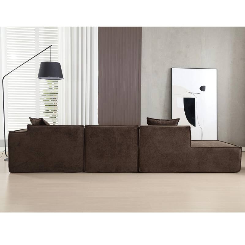 129.5'' Minimalist Modular L-Shaped 4 Seater Sectional Sofa Set with Chaise, Versatile Free-Combination Design