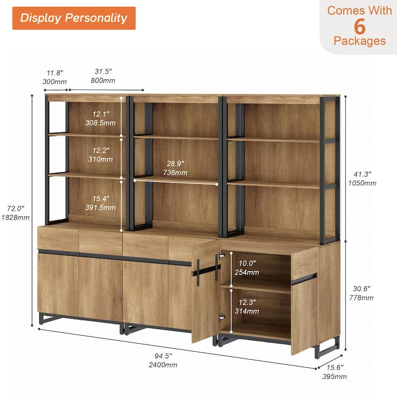 WAMPAT Modern 72" Tall Bookcase with Metal Base and Adjustable Shelves, Library Book Shelf with Storage Cabinet