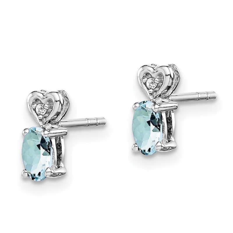 Curata 925 Sterling Silver Post Earrings Polished back Aquamarine and Diamond Earrings - 8x3mm Wide