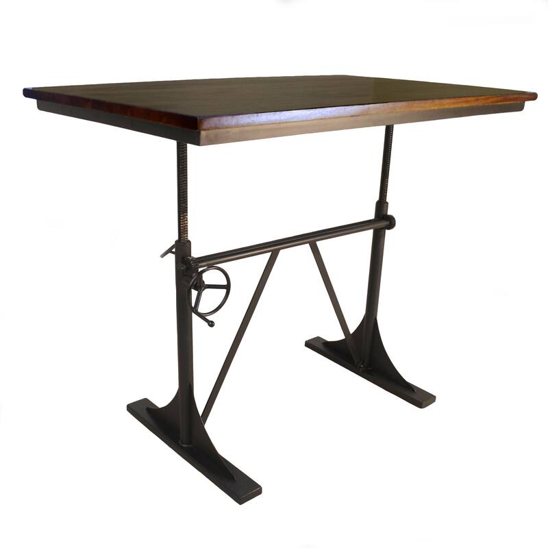 HomeRoots Adjustable Height Brown and Black Solid Wood and Iron Writing Desk