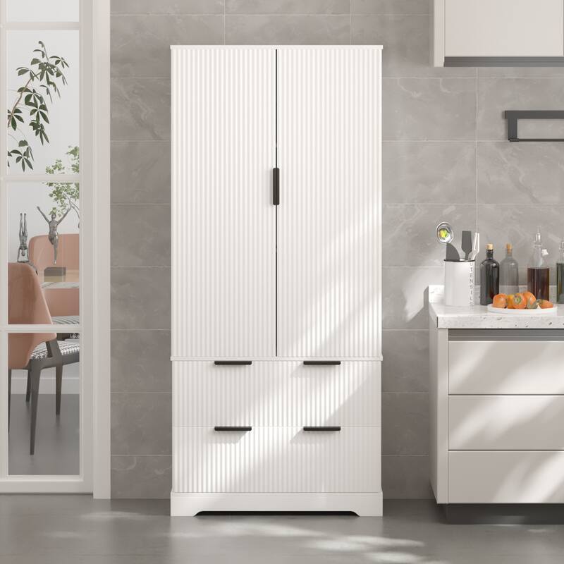 Pantry Cabinet with 2 Large Drawers and 8-Door Spice Rack