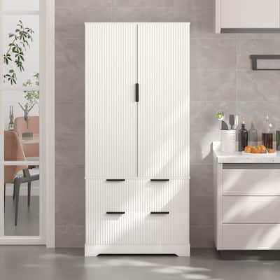 Pantry Storage with 2 Large Drawers, Tall Pantry Storage Cabinet with 8 Door Spice Rack, Freestanding Cupboard Cabinet