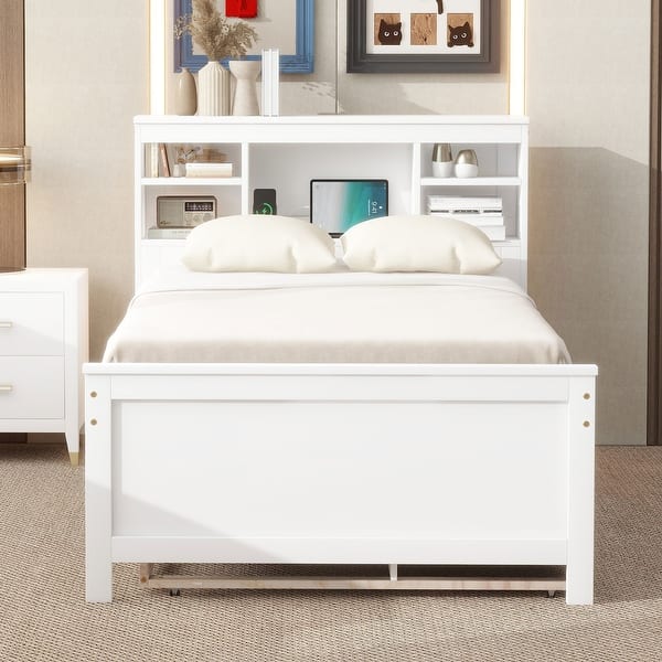 slide 2 of 14, Captain Bed Platform Bed with 3 Drawers and Trundle USB-Twin, White White - Twin