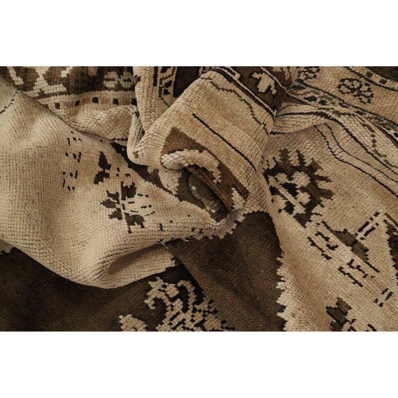 Hand Knotted Oriental 100% Wool Carpet Transitional Medallion Brown Oushak Area Rug - 10' 1'' X 6' 3''