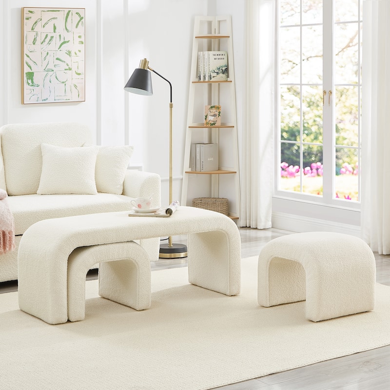Set of 3 U-Shaped Modern Bench Teddy Ottoman Bench for Entryway, Bedroom End of Bed, Set of 3 Small Sofa Footrest Extra Seating