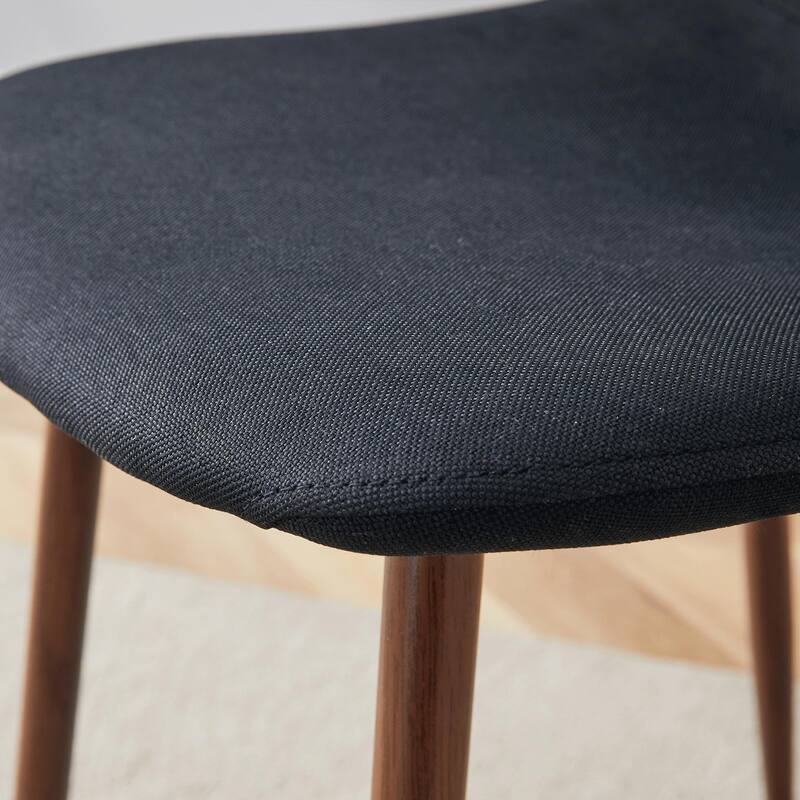 Luxury Simple Chair - Set of 4 BLACK Linen-Cotton Material High Resilience Dining Chair with Metal Walnut Color Leg.Inte