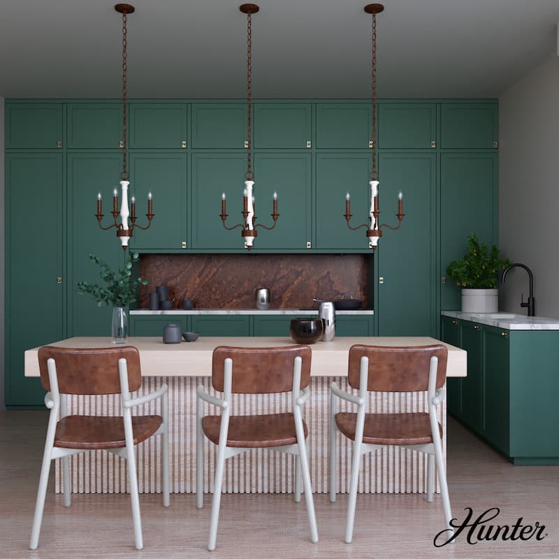 Hunter Teren 4-Light Chandelier - Island, Dining Room, Entry - Candle, Vintage, French Country, Farmhouse