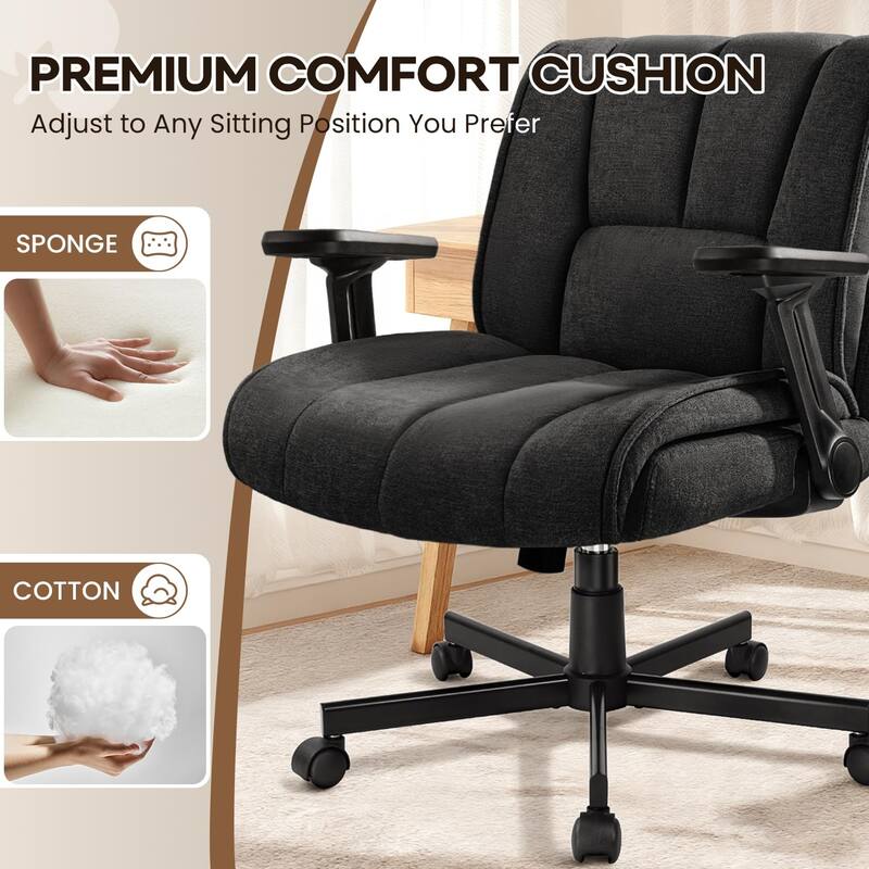BOSSIN Criss Cross Office Chair with Flip-Up Arms - Wide Seat Desk Chair with Dynamic Airbag Lumbar Support & Wheels