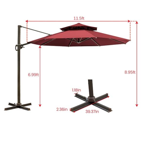 dimension image slide 4 of 5, Pellebant 11.5 FT Double Top Patio Cantilever Umbrella, Base Not Included