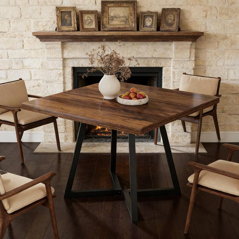 Vintage Square Dining Table,Wood Kitchen Table,Classic Design Dining Table - Brown