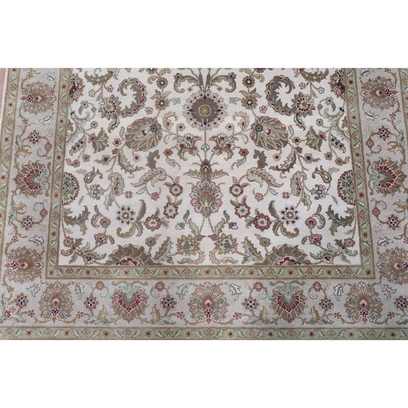 Hand Knotted Oriental 100% Wool Carpet Traditional All-Over Beige & Ivories Agra Area Rug - 9' 3'' X 6' 0''