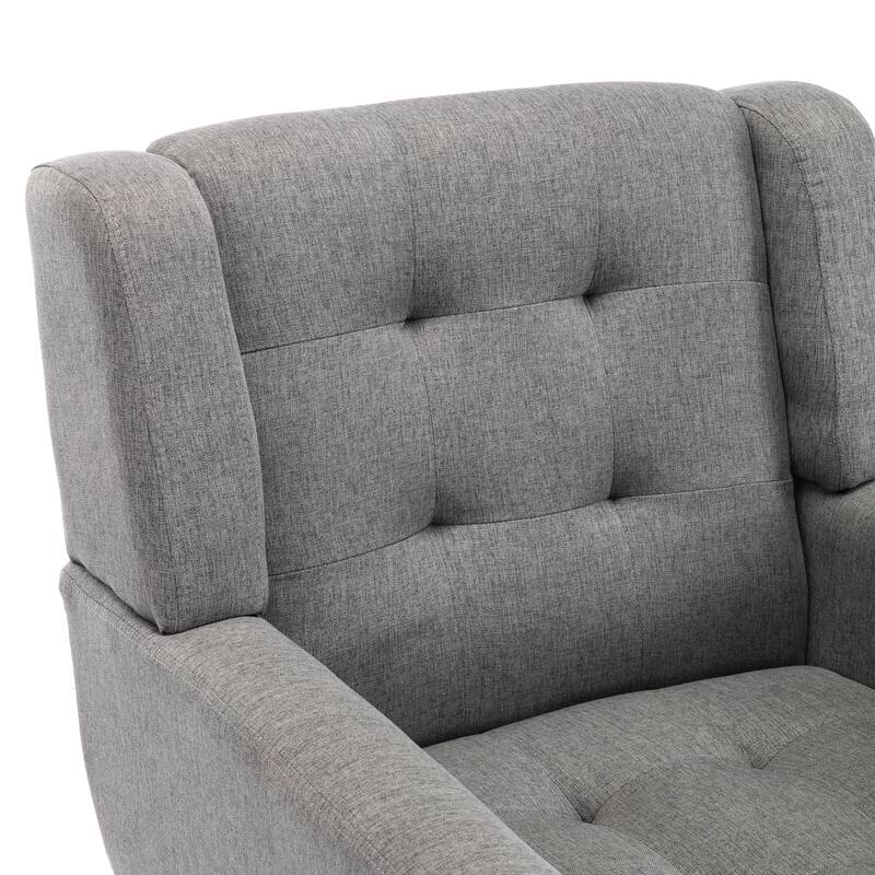 Linen Blend Upholstered Accent Chair with Curved Back and Black Metal Legs