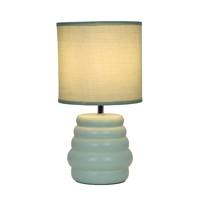 Stacked Ceramic Mini Table Lamp with Fabric Drum Shade Modern Sculptural Accent Lighting Compact Design