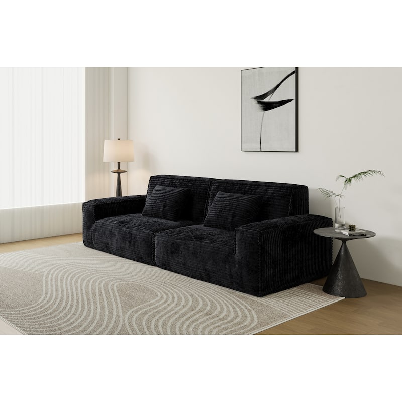Anmytek Plush Modern Large Striped Fabric Vacuum Compressed Full Sponge High Rebound No-Assembly Sofa