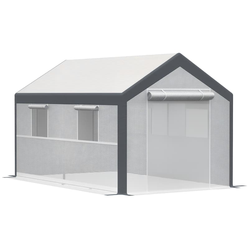 Outsunny 12' L x 7' W x 7' H Walk-in Outdoor Tunnel Greenhouse, PE Cover, Steel Frame, 2 Roll-Up Zipper Doors & 4 Windows