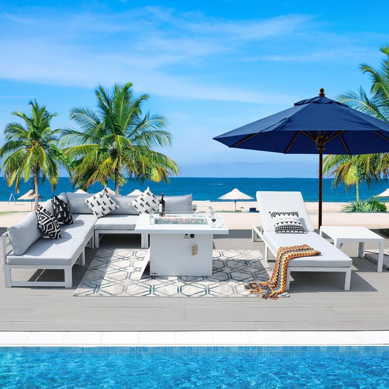 FINCATI White Aluminum Modern Patio Furniture Sectional Sofa Set with Cushion