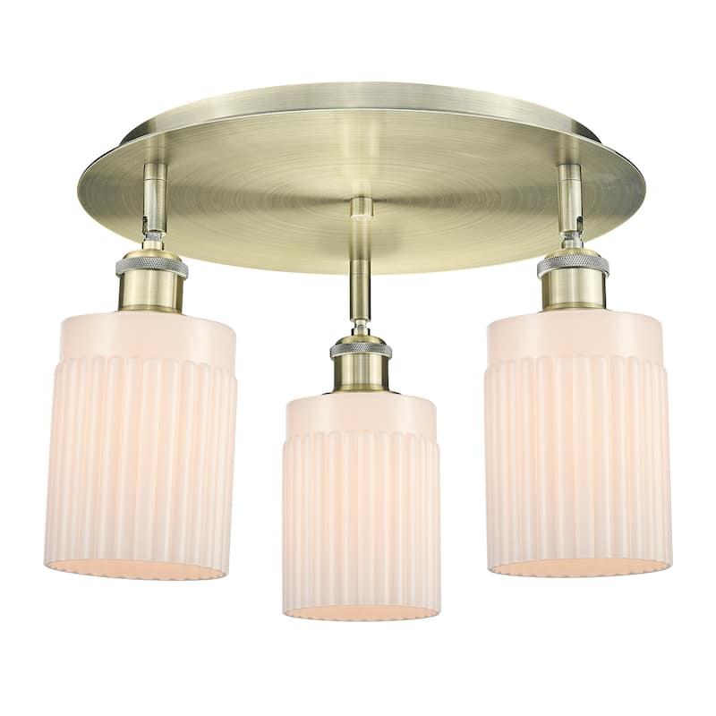 Innovations Lighting Hadley - 3 Light 16" Flush Mount - Antique Brass/Matte White