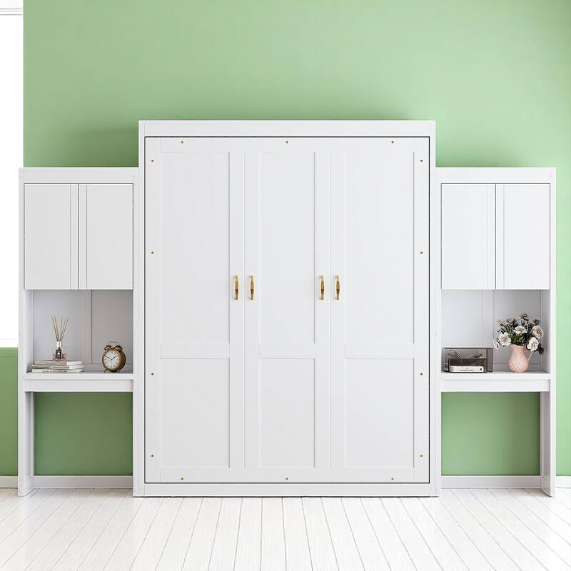 Multi-Functional Queen Murphy Bed with Desk, Vanity, and Cabinets for Space-Saving