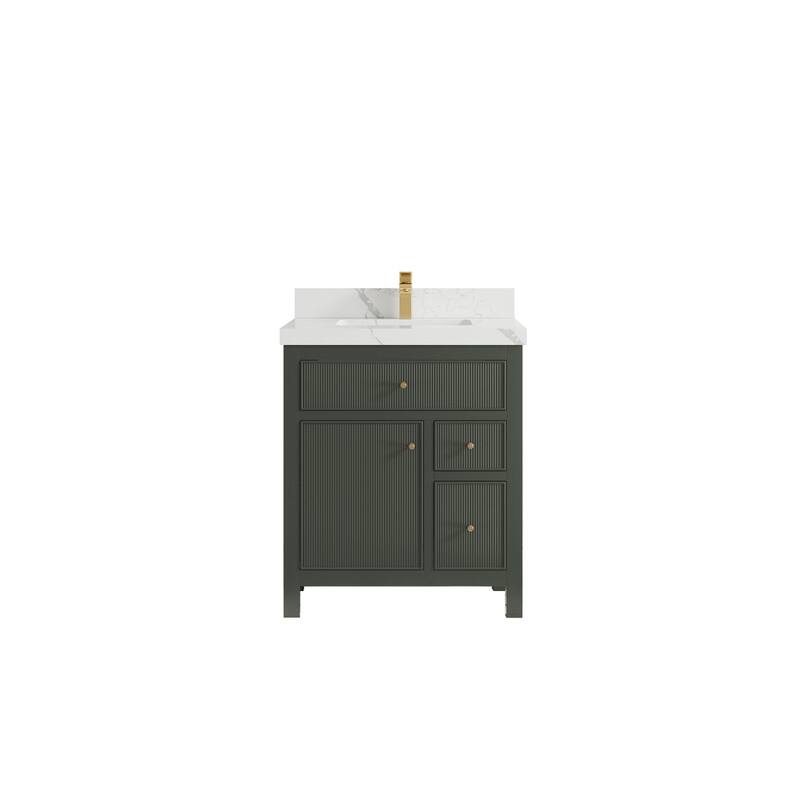 Willow Collections 30 in W x 22 in D Sonoma Free Standing Reeded Single Sink Bathroom Vanity with Countertop - 2" Calacatta Laza - Pewter Green