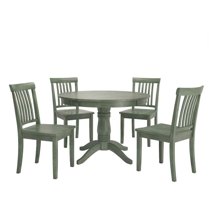 Wilmington II Round Pedestal Base Antique Sage Green 5-Piece Dining Set by iNSPIRE Q Classic - Mission Back Chairs