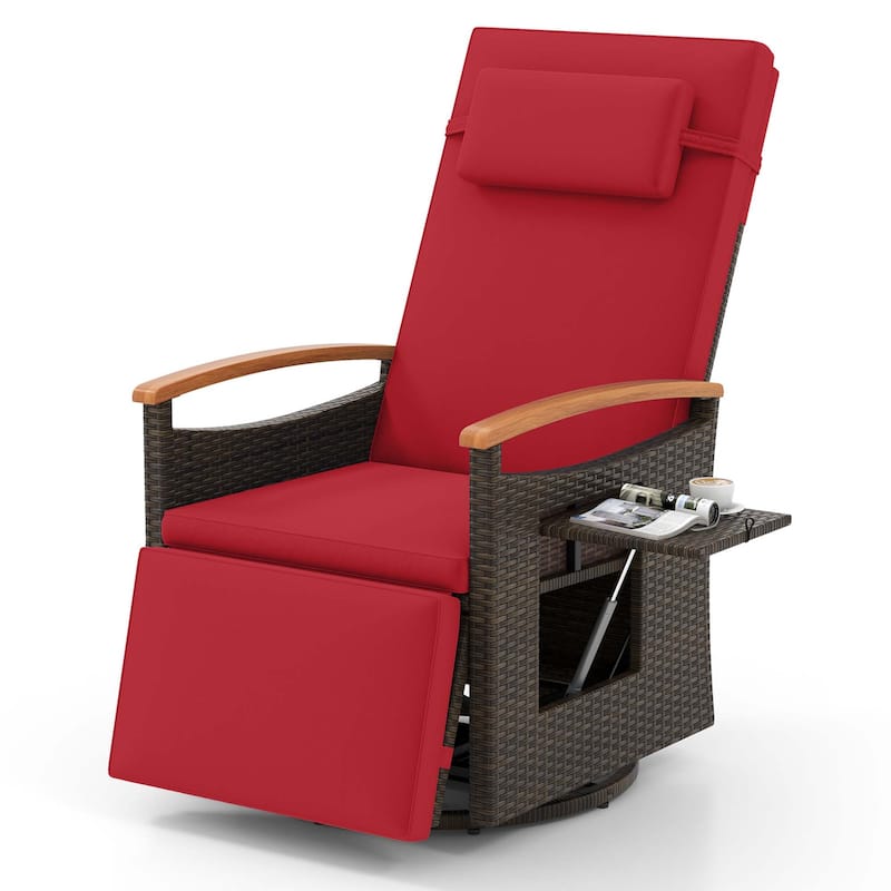 Reclining Patio Chairs Outdoor Swivel Recliner Chair w/ Armrests - Red