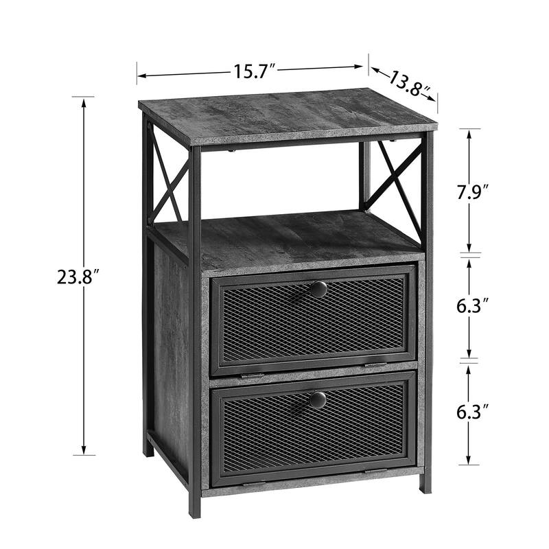 VECELO Modern End Table with 3-tier Storage Shelves, Nightstands with Charging Station(Nightstand Set of 2)