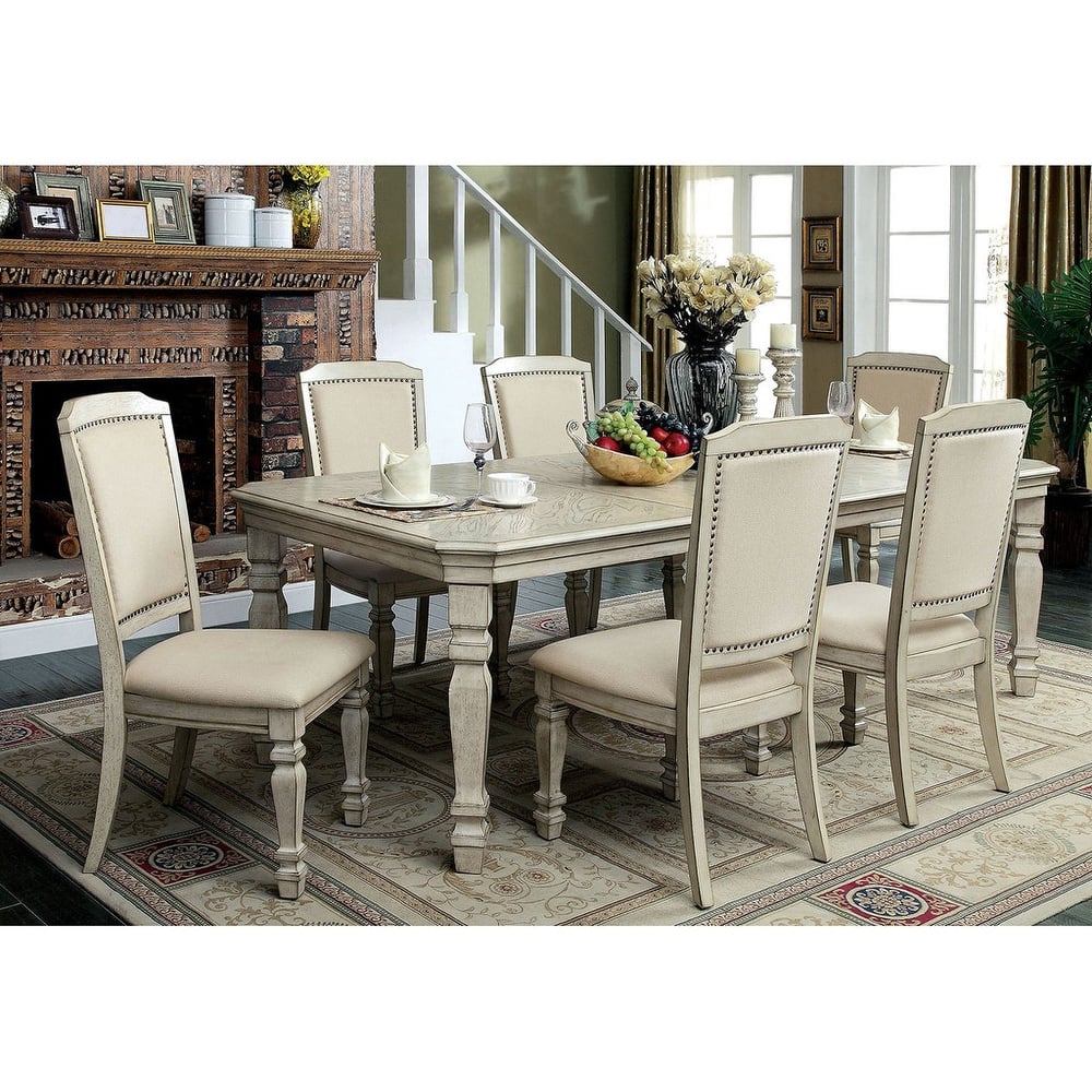 Dining Set in Antique White and Ivory Finish