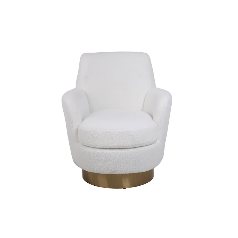 Teddy Fabric Swivel Barrel Chair, Ergonomic Round Accent Chair, Upholstered Armchair with Stainless Steel Base & Backrest